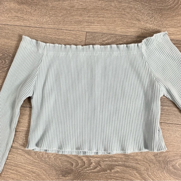 Shein Women’s Off The Shoulder Top Cropped Long Sleeves Pale Blue Size Medium - Picture 4 of 11